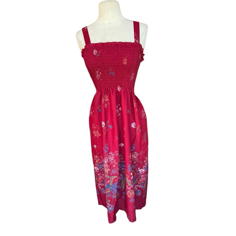 1970s Floral Poly/Cotton Smocked Chest Sundress
